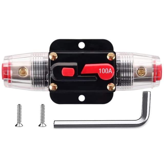 Greluma 1 Stück 100A Inline Leistungsschalter Reset Sicherung, 12V 24V DC Reset Sicherungshalter mit manuellem Reset für den Schutz von Automobil Marineboot Audiosystemen Leistungsschalter 100A-3-1