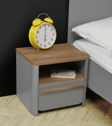 Forte SURFINIO Nachttisch 50, Moderner Nachttisch mit 1 Schublade, Nachtschrank, Holzwerkstoff, Grau/Catania Eiche Holywerkstoff, 48,6 cm breit x 44,1 cm hoch x 41,3 cm tief Angebot bei HelloDeals