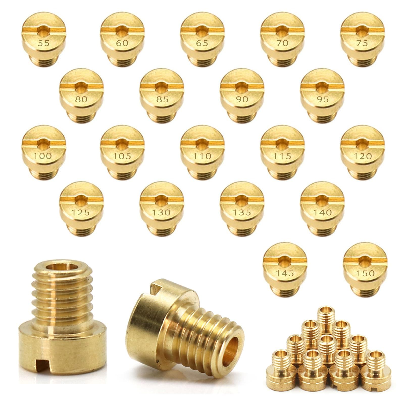 INNAL 20 Stück M6 Vergaser Düsen Hauptdüsenset Satz Anti Rost M6 Vergaserdüsen Satz Hauptdüsen 55 60 65 70 75 80 85 90 95 100 105 110 115 120 125 130 135 140 145 150 für Roller Motorrad Gelb M6