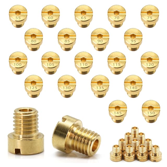 INNAL 20 Stück M6 Vergaser Düsen Hauptdüsenset Satz Anti Rost M6 Vergaserdüsen Satz Hauptdüsen 55 60 65 70 75 80 85 90 95 100 105 110 115 120 125 130 135 140 145 150 für Roller Motorrad Gelb M6