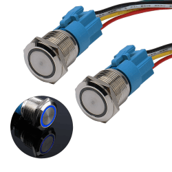 JIQI 2× 19mm 12V bis 24V 3A Latching wasserdicht Druckschalter Metall Ein/Aus Latch Taste Schalter mit LED Kontrollleuchte IP66 1NO1NC selbsthaltend vorverdraht Button Switch für Yacht Caravan (Blau) Blau/Ring 19mm/Rastend Angebot bei HelloDeals