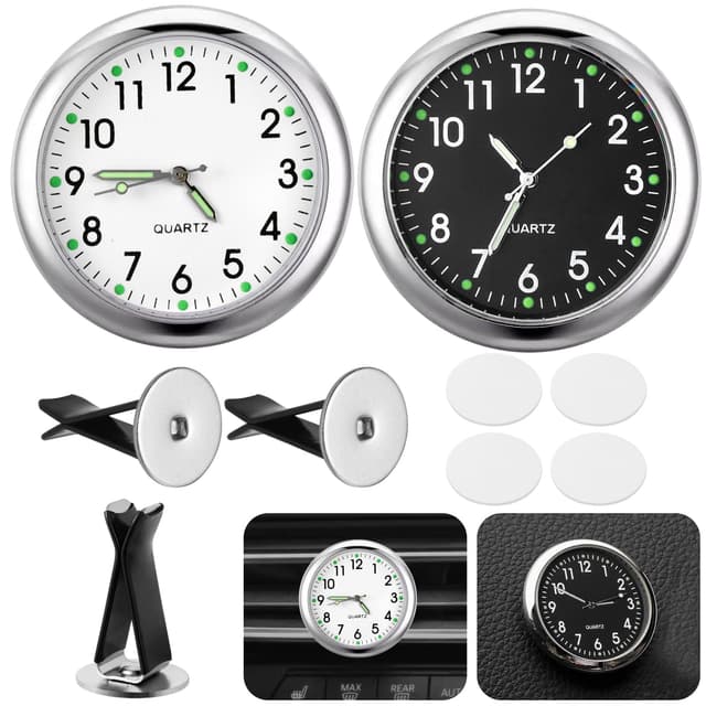 Celepoir 2 Stück Auto Uhr, Mini Uhr für Auto Armaturenbrett, Selbstklebend Leuchtende Autouhr, Auto Lüftungsschlitz Clip Uhr, Auto Uhr zum Kleben, Auto-Uhren Digital für Auto Lnnendekoration Geeignet