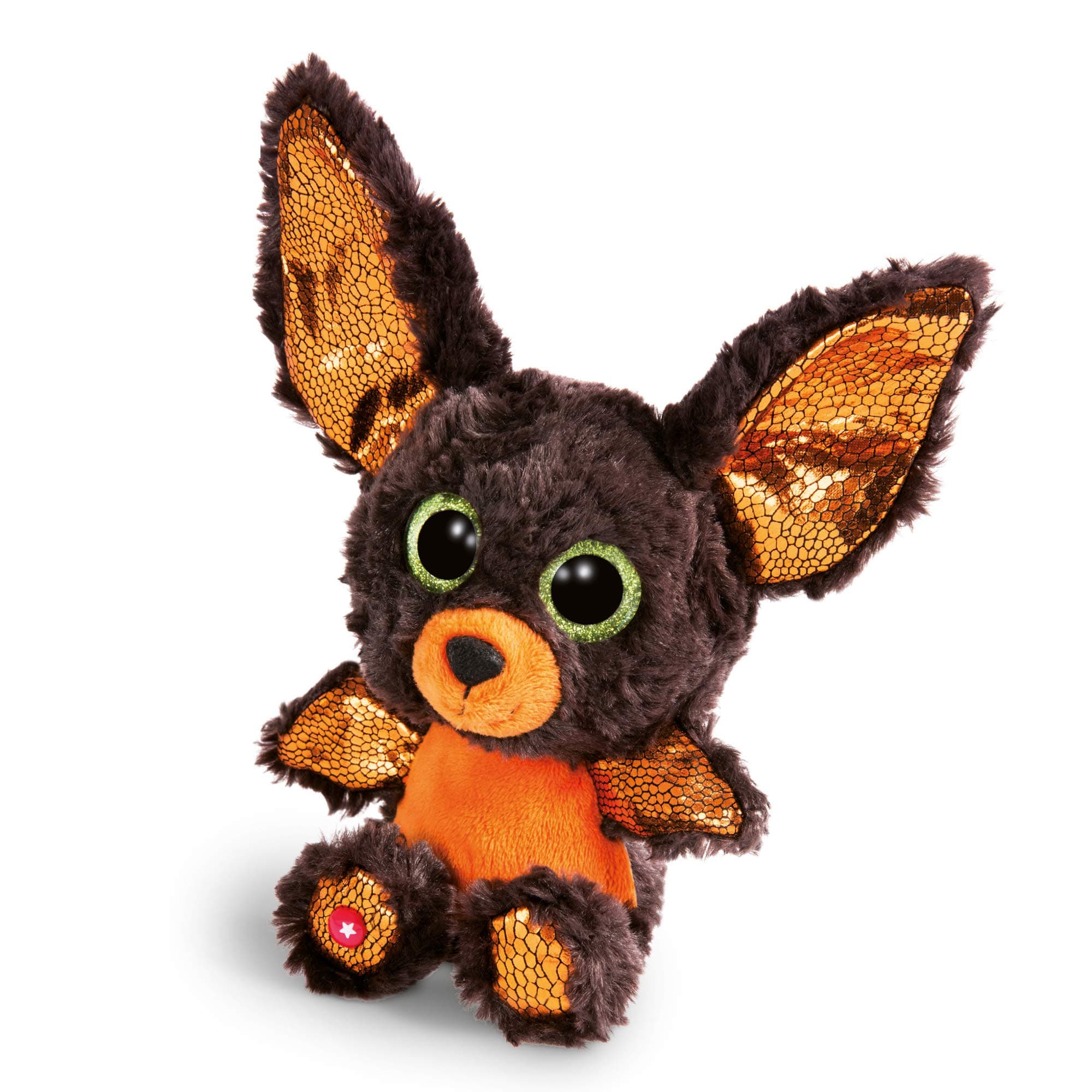 NICI Glubschis: Das Original – Glubschis Halloween Fledermaus 15 cm I Kuscheltier Fledermaus mit großen Augen I Flauschiges Plüschtier mit Glitzeraugen ab 0 Monaten I braun / orange – 46305