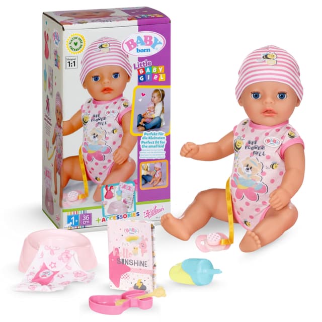 BABY born Lena 36cm, Babypuppe mit 7 Funktionen für Kleinkinder ab 1 Jahr, funktioniert ohne Batterie, 36 cm große Puppe, Black Modern