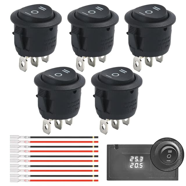 5 Stk Kippschalter 3 Positionen,Wippschalter 12v 3 Polig,Mini Wechselschalter Rund mit Draht 15cm,Kippschalter 12v Ein-Aus-Ein,3Pins Einbauschalter Einrastbare Eingebettet Runde für Auto Boot(Schwarz) 3 Pin 3 Polig mit Draht