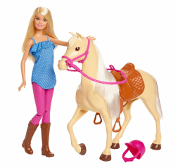 Barbie-Puppe und Pferdespielzeug, Reitzubehör, 1 Puppe und 1 Pferd enthalten, als Geschenk für Kinder ab 3 Jahre geeignet, FXH13 Angebot bei HelloDeals