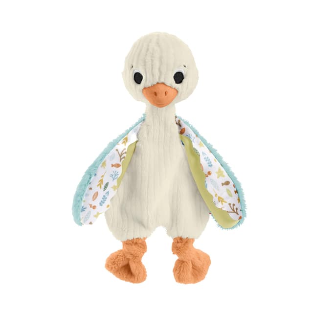 Fisher-Price Schmusegans - Weiche Plüschgans zum Kuscheln und ideal für Unterwegs, waschbar, fördert Tast- und Hörsinn, Feinmotorik und sensorische Fähigkeiten, für Neugeborene, HRB16