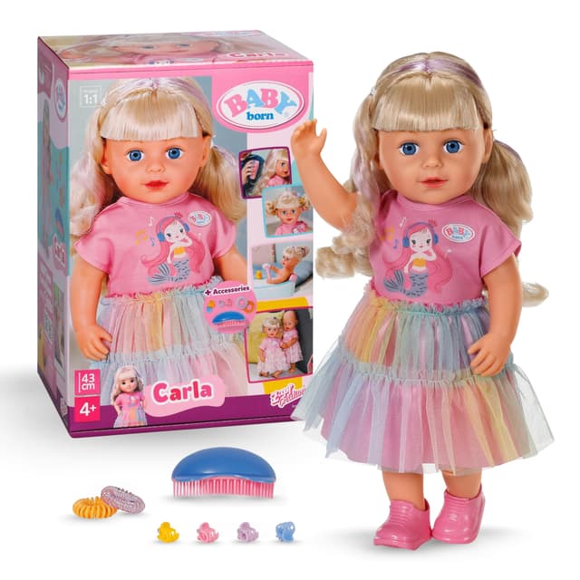 BABY born Carla - 43 cm große Puppe - Hochwertiges Blondes Haar mit Strähnen - Benötigt Keine Batterien - Geeignet für Kinder ab 4 Jahren - Inkl. 7 Accessoires, Rosa