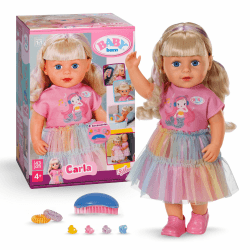 BABY born Carla - 43 cm große Puppe - Hochwertiges Blondes Haar mit Strähnen - Benötigt Keine Batterien - Geeignet für Kinder ab 4 Jahren - Inkl. 7 Accessoires, Rosa Angebot bei HelloDeals