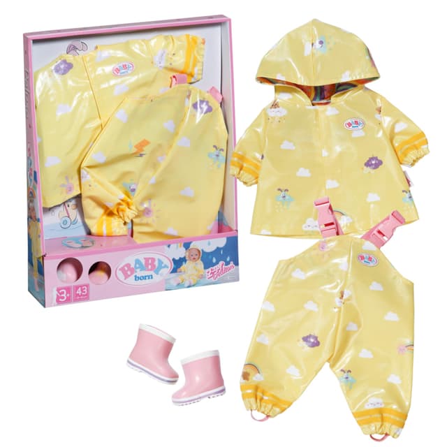 BABY born Deluxe Regen-Oufit mit Regenmantel, Regenhose und Gummistiefeln für 43 cm Puppen, 836460 Zapf Creation Single