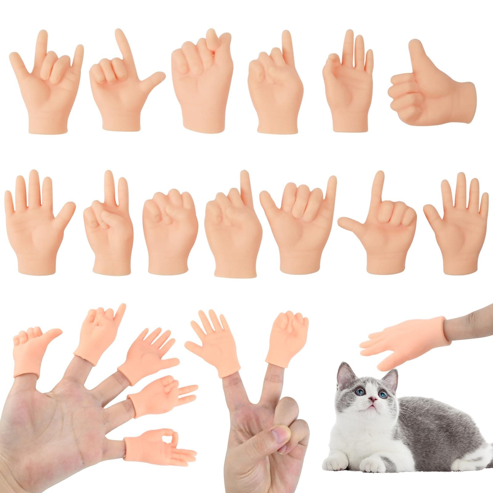 13Stks Lustige Kleine Hände Finger Requisiten, Interaktives Winzige Hände Fingerpuppen, Mini Gummihände Als Scherzspielzeug, Miniatur Linke und Rechte Tiny Hands für Katzen Haustiere Spielparty Angebot bei HelloDeals