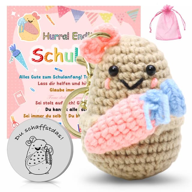Meanju Einschulung Geschenk Positive Potato Schultüte Mädchen Positive Kartoffel mit Glücksbringer Karte und Schlüsselanhänger,Inhalt Schultüten Füllung Schulanfang für Schulkind 2025 Mädchen Junge