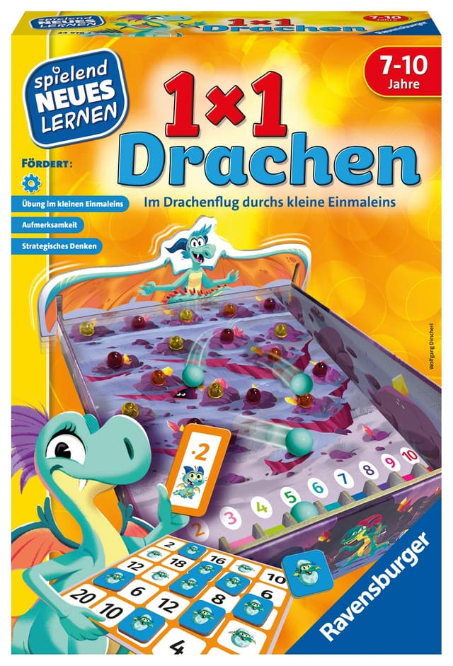 Ravensburger 24976-1x1 Drachen - Lernspiel für Kinder, Rechenspiel für Kinder von 7-10 Jahren, für 2-4 Spieler, Zahlenraum 1-100, kleines Einmaleins - Geburtstagsgeschenke Single