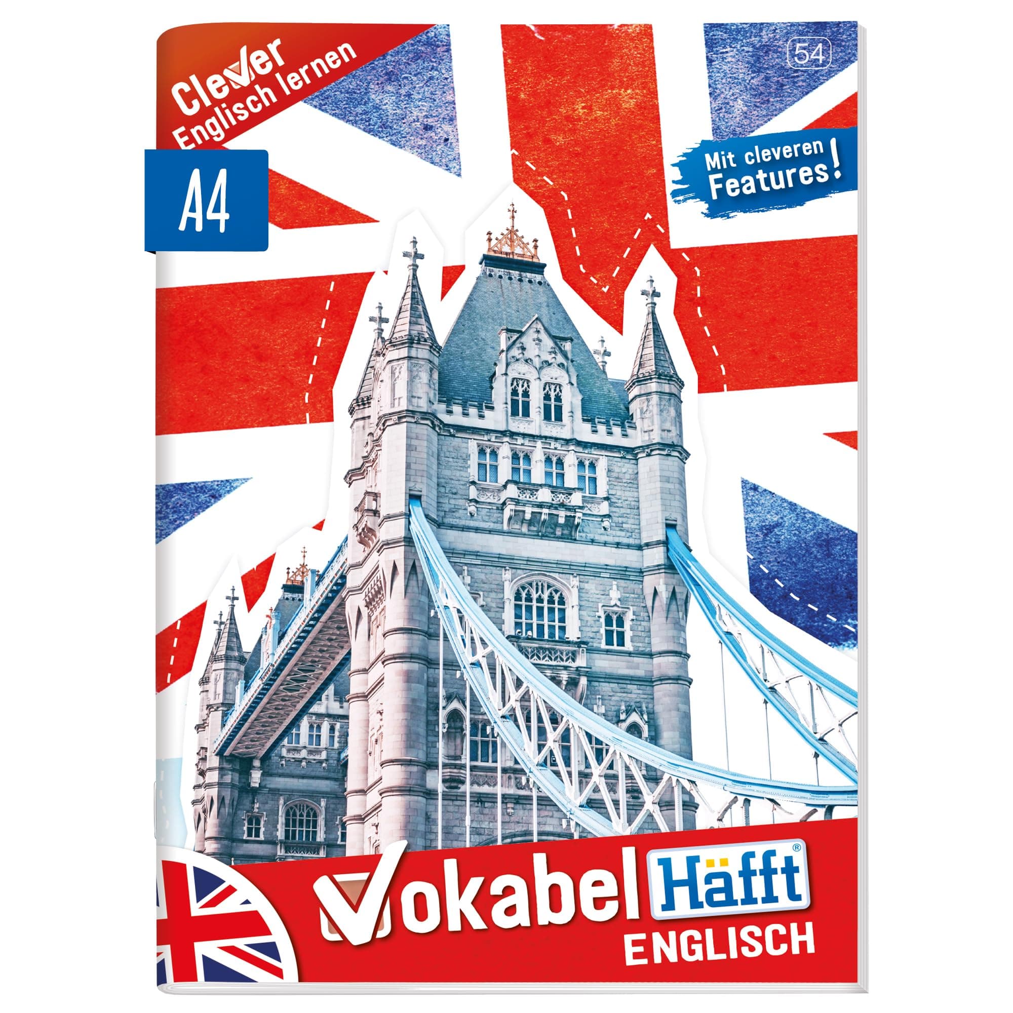 Häfft® Vokabelheft Englisch A4 mit 3 Spalten - inkl. Grammatik, Infos zu Kultur und Umgangssprache, Lernkontrollsystem, Spüchen u.v.m