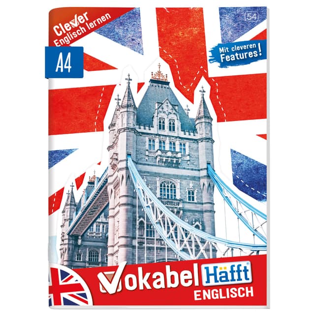 Häfft® Vokabelheft Englisch A4 mit 3 Spalten - inkl. Grammatik, Infos zu Kultur und Umgangssprache, Lernkontrollsystem, Spüchen u.v.m