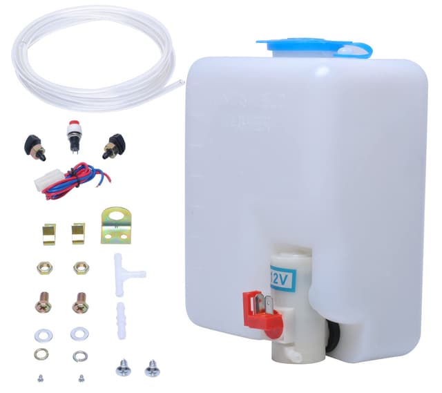 Universal Auto Scheibenwaschanlage Pumpe 12V mit Jet-Knopfschalter 160186 Poweka Universal-Windschutzscheibenwaschanlage mit beleuchtetem Vorratsbehälter-Flaschensatz
