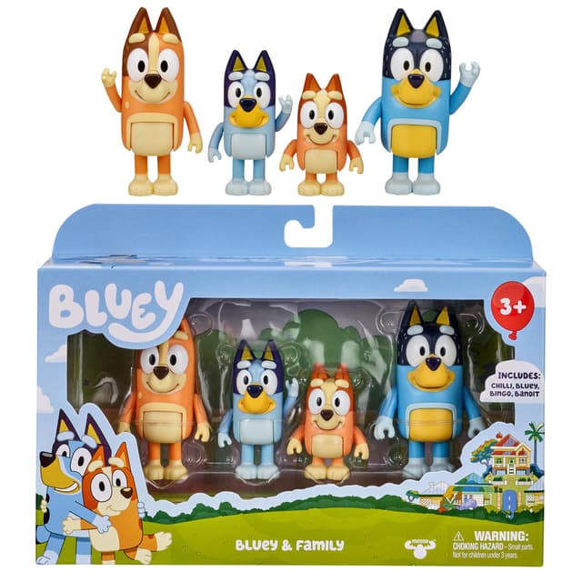 BlueY 4er-Figuren-Set Familie, Bingo, Bandit und Chilli; 6,3-7,6 cm große Figuren mit beweglichen Gelenken – offizieller Sammelartikel