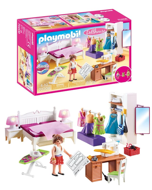 PLAYMOBIL 70208 Dollhouse Abwechslung Schlafzimmer mit Nähecke, ab 4 Jahren, bunt, one Size