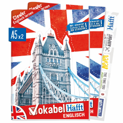 Häfft® 2 x Englisch Vokabelheft A5 mit 2 Spalten, liniert 64 Seiten - mit Sprüchen, Infos zu Kultur und Umgangssprache, Grammatik, Lernkontrollsystem, Stickern u.v.m Angebot bei HelloDeals