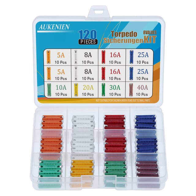 AUKENIEN 8 Values 120pcs Torpedosicherungen 5A 8A 10A 16A 20A 25A 30A 40A Torpedo Sicherungen Traktor Keramik Set Abschmelzsicherung Torpedosicherung Keramiksicherung für Oldtimer