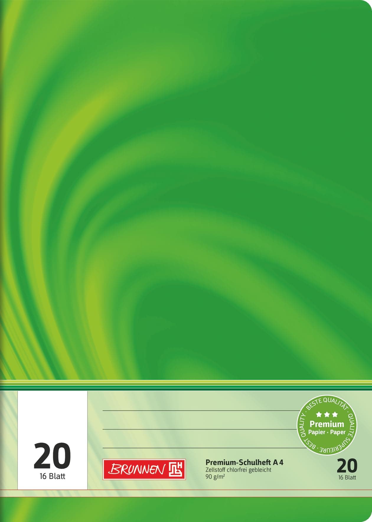 BRUNNEN Schulheft Premium Vivendi | A4, Lineatur 20, 16 Blatt, grün A4 16 Blatt Single