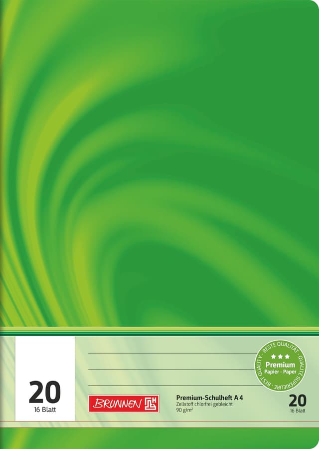 BRUNNEN Schulheft Premium Vivendi | A4, Lineatur 20, 16 Blatt, grün A4 16 Blatt Single