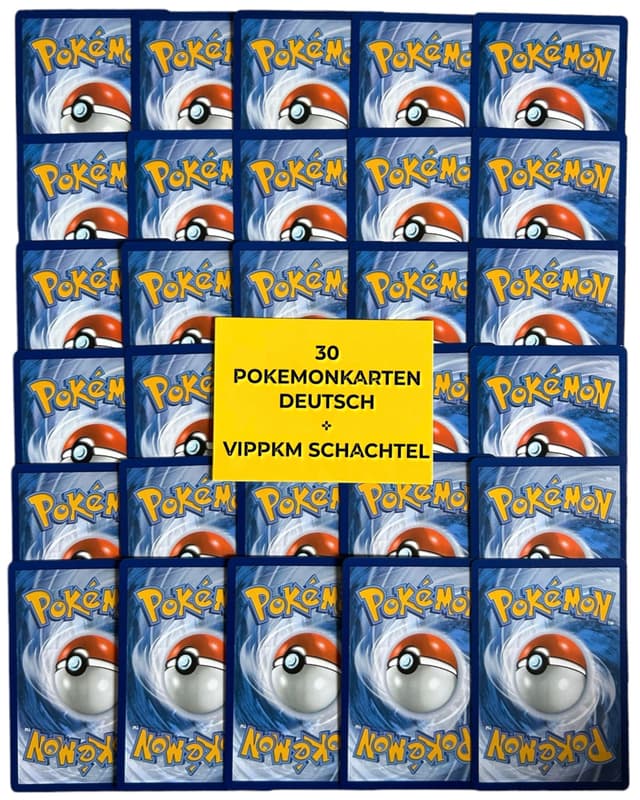 VIPPKM 30 Karten Paket original in deutsch - Versand in nachhaltiger Box kompatibel mit Pokemonkarten - Geschenk Set inkl. Holo Pokemon Sammelkarten - neu