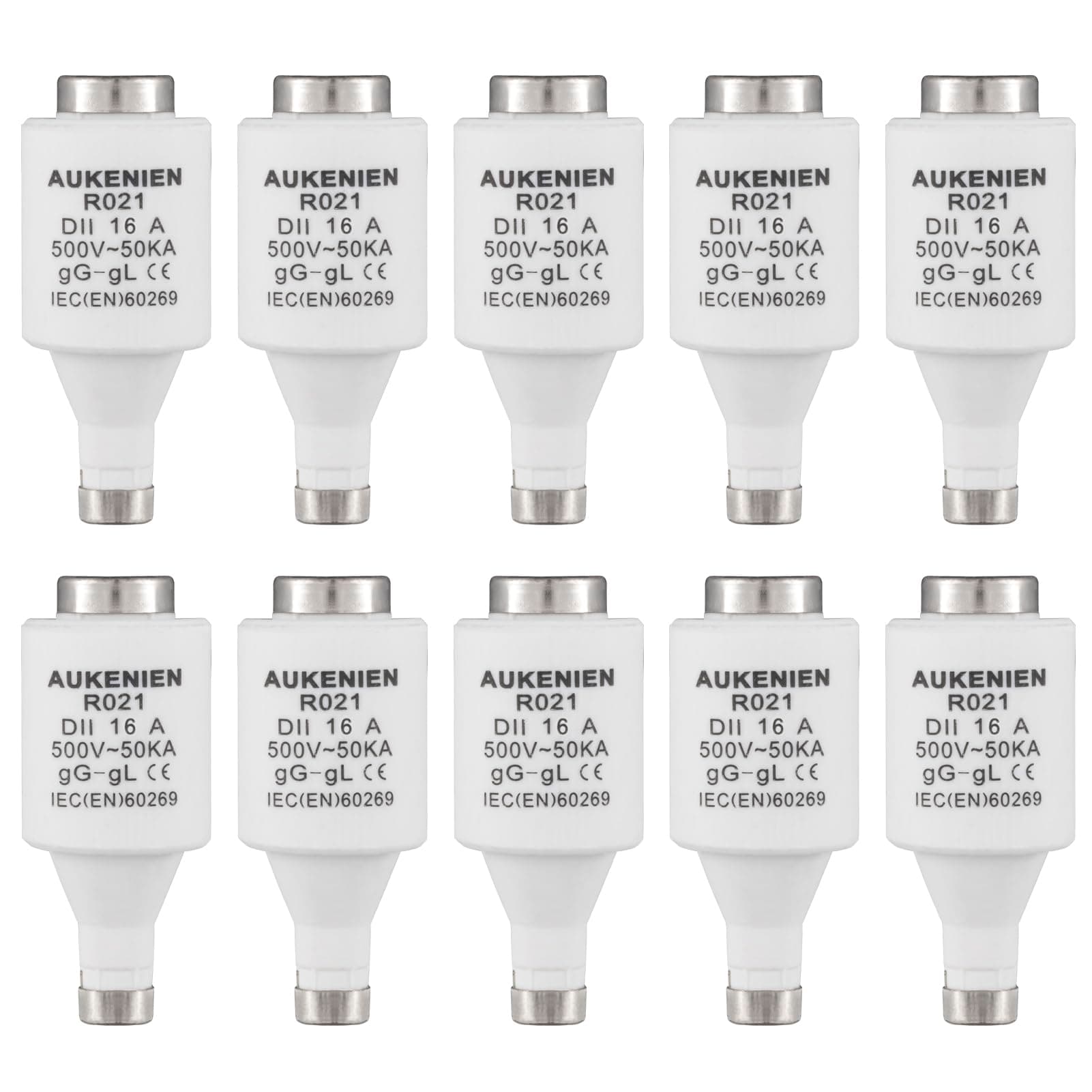 AUKENIEN DII E27 R021 Spirale Keramik Sicherungen 16 Ampere Spiral Schmelzsicherung 16A 500V 50KA Sicherung Diazed Sicherungseinsätze für Kabel und Leitungsschutz (10 Stück) 16A - 10 Stück
