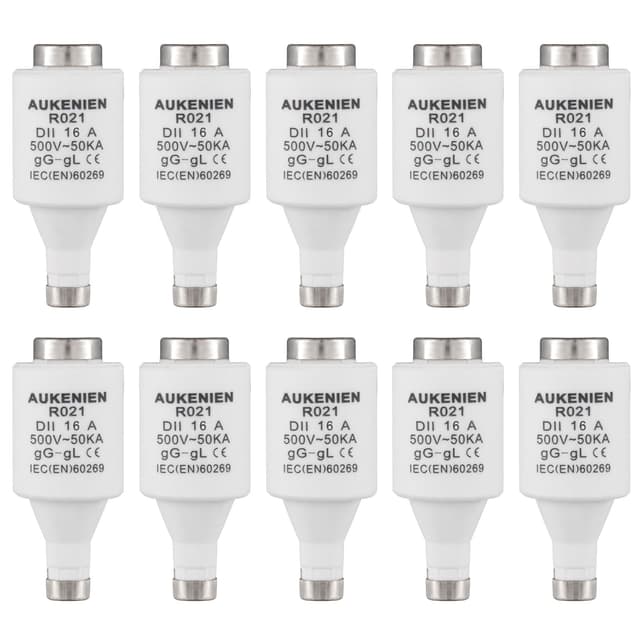 AUKENIEN DII E27 R021 Spirale Keramik Sicherungen 16 Ampere Spiral Schmelzsicherung 16A 500V 50KA Sicherung Diazed Sicherungseinsätze für Kabel und Leitungsschutz (10 Stück) 16A - 10 Stück
