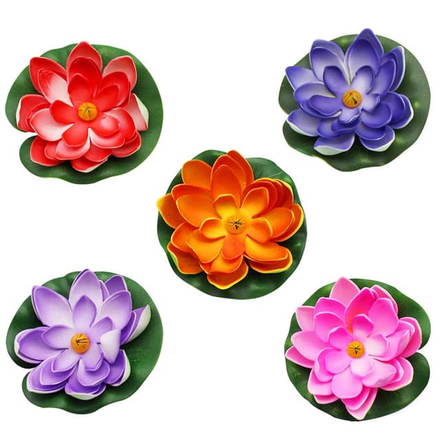PEAK-EU 5 Stück Künstliche Seerosen Schwimmende Blumen 10cm Schwimmend Lotusblüte Teichrosen ​Eva Lotus Seerose für Aquarium Brunnen Fischteich Gartenteich Dekoration