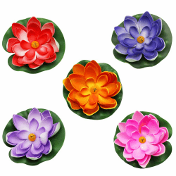 PEAK-EU 5 Stück Künstliche Seerosen Schwimmende Blumen 10cm Schwimmend Lotusblüte Teichrosen ​Eva Lotus Seerose für Aquarium Brunnen Fischteich Gartenteich Dekoration Angebot bei HelloDeals
