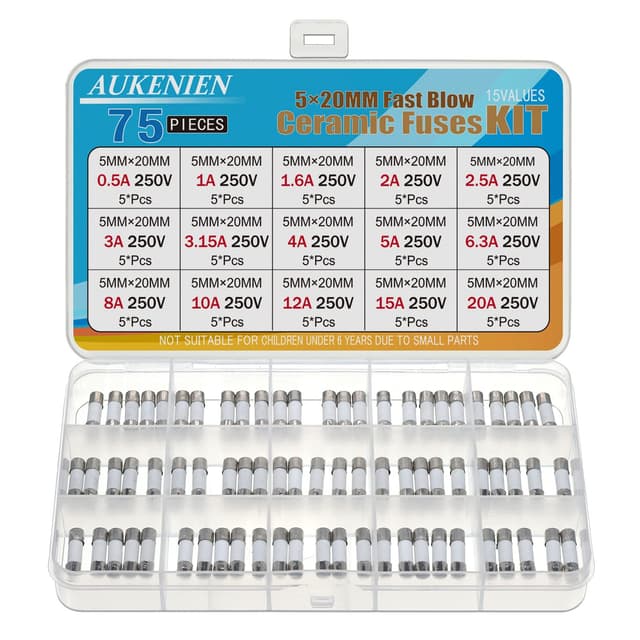AUKENIEN 5x20MM Flinke Keramik Sicherungen 15 Wert 0,5A 1A 1,6A 2A 2,5A 3A 3,15A 4A 5A 6,3A 8A 10A 12A 15A 20A 250V Keramiksicherungen Sortiment Kit 5x20 Keramik Sicherungen "F"