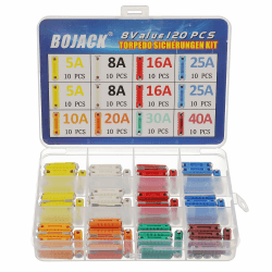 BOJACK 8Values 120 Stück Torpedosicherungen, Abschmelzsicherung, Torpedo-sicherung-Sicherung 5A 8A 10A 16A 20A 25A 30A 40A, schützen Kfz-Stromkreise mit einer Hartplastikbox für Oldtimer Angebot bei HelloDeals
