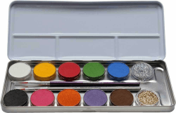 EULENSPIEGEL Schminkpalette 10 Farben 2x Glitzer 2x Pinsel Metalletui Metall-Schminkpalette 12er Kombi Angebot bei HelloDeals