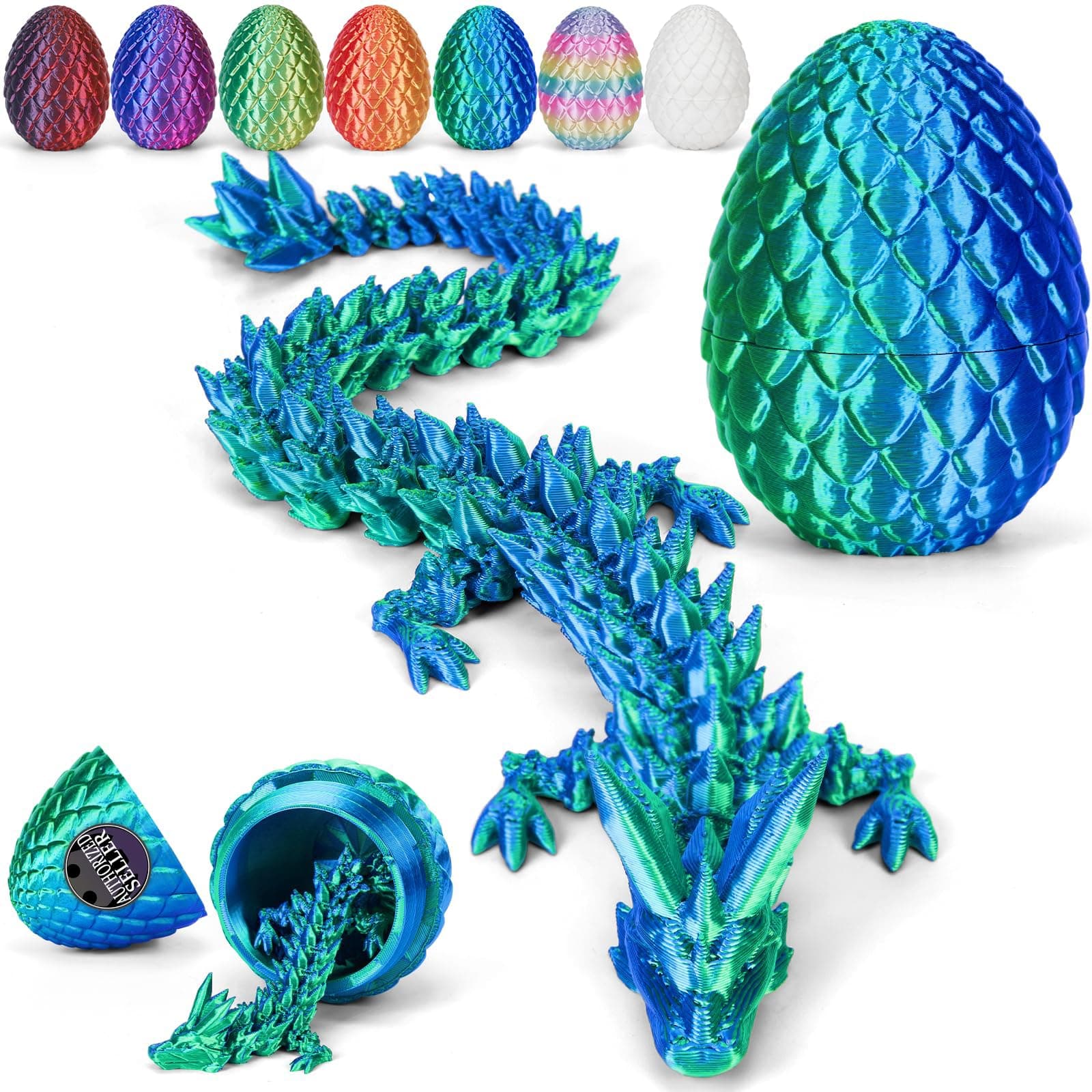 Merrwon 3D-Gedruckter Drache (28,5 cm) mit Drachenei – Kreatives Spielzeug, Geschenk und Deko, Laserdunkelgrün