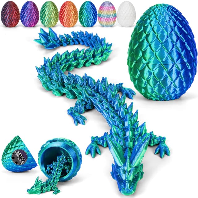 Merrwon 3D-Gedruckter Drache (28,5 cm) mit Drachenei – Kreatives Spielzeug, Geschenk und Deko, Laserdunkelgrün