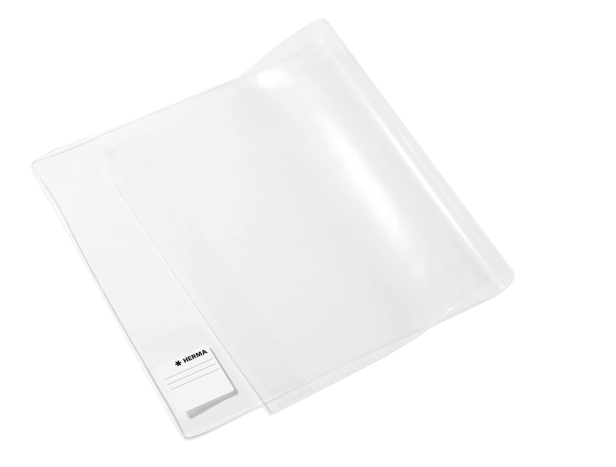 HERMA 14265 Buchumschlag 26,5 x 54 cm Basic, Buchhülle mit Beschriftungsetikett & Kantenschutz aus abwischbarer Polypropylen-Folie, Buchschoner für Schulbücher, transparent 26,5 x 54 cm 1 Stück