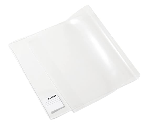 HERMA 14265 Buchumschlag 26,5 x 54 cm Basic, Buchhülle mit Beschriftungsetikett & Kantenschutz aus abwischbarer Polypropylen-Folie, Buchschoner für Schulbücher, transparent 26,5 x 54 cm 1 Stück