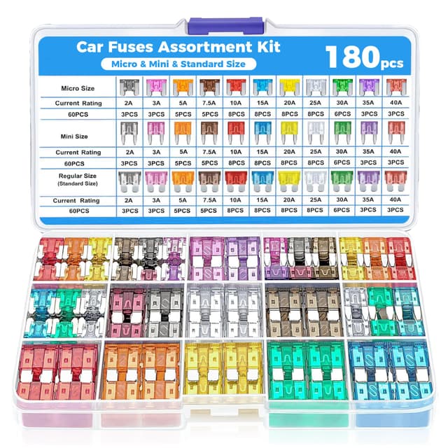 Flaconi 180PCS Autosicherungen,Feinsicherung Sortiment,Flachsicherungen,Autosicherungen Set Gemischt,Flachsicherungen Kfz,Auto Sicherungen Set,für PKW/Wohnmobil/Motorrad,Kfz Sicherung,Sicherungen Kfz