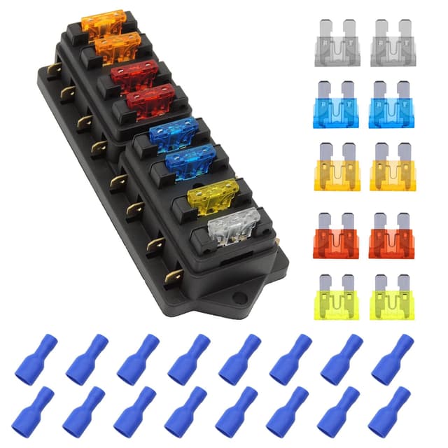 HISports KFZ 8 Fach Sicherungshalter,Sicherungshalterkasten,Sicherung für Fahrzeuge mit 10 Sicherungen (5A,10A,15A,20A,25A) KFZ Standard sicherungsdose Wasserdichter Sicherungskasten mit Klemmen