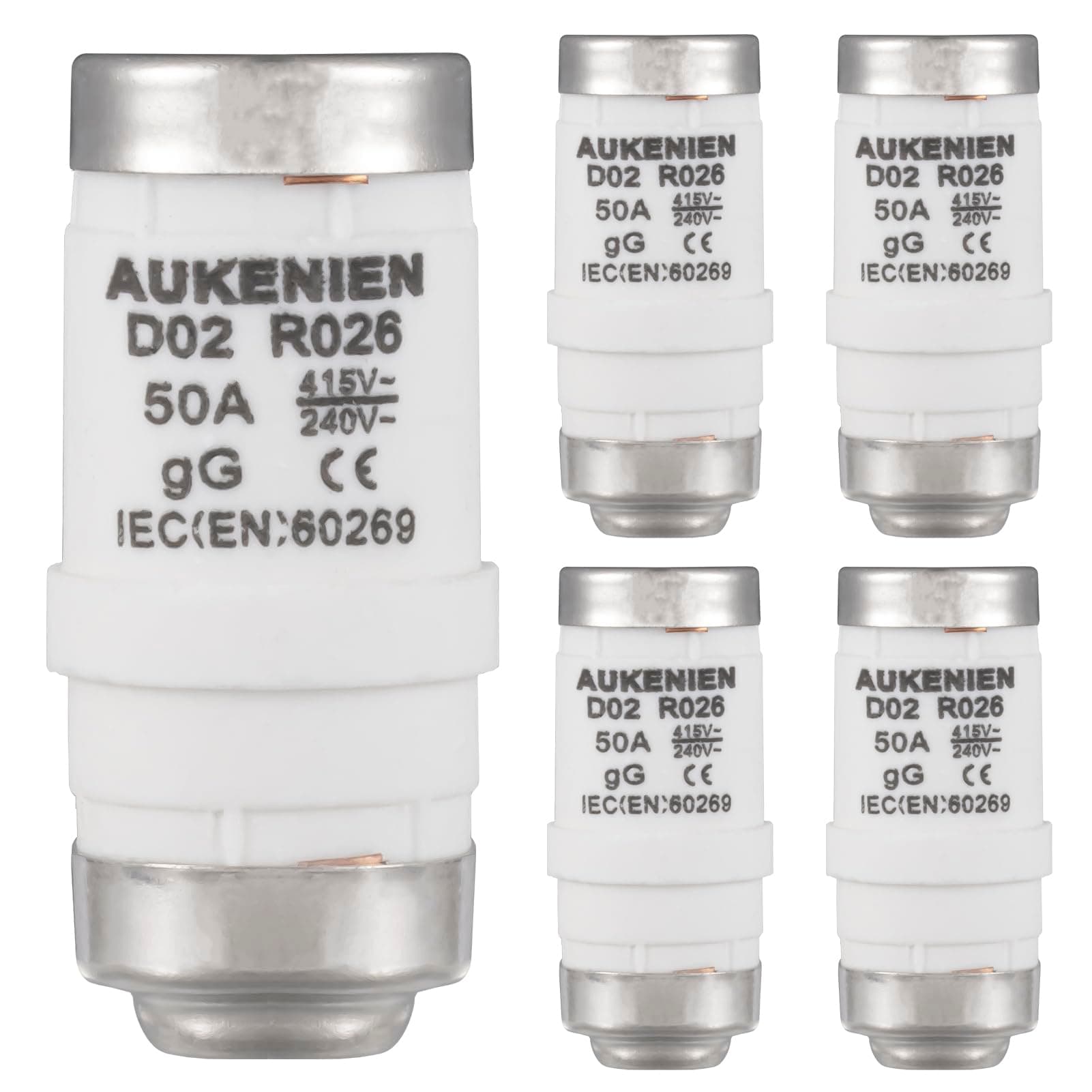 AUKENIEN Neozed Sicherung 50A D02 E18 400VAC Spirale Keramik Sicherungen 50 Ampere Schmelzsicherung NEOZED Sicherungseinsatz (5Stück) D02 50A - 5 Stück