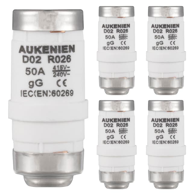 AUKENIEN Neozed Sicherung 50A D02 E18 400VAC Spirale Keramik Sicherungen 50 Ampere Schmelzsicherung NEOZED Sicherungseinsatz (5Stück) D02 50A - 5 Stück