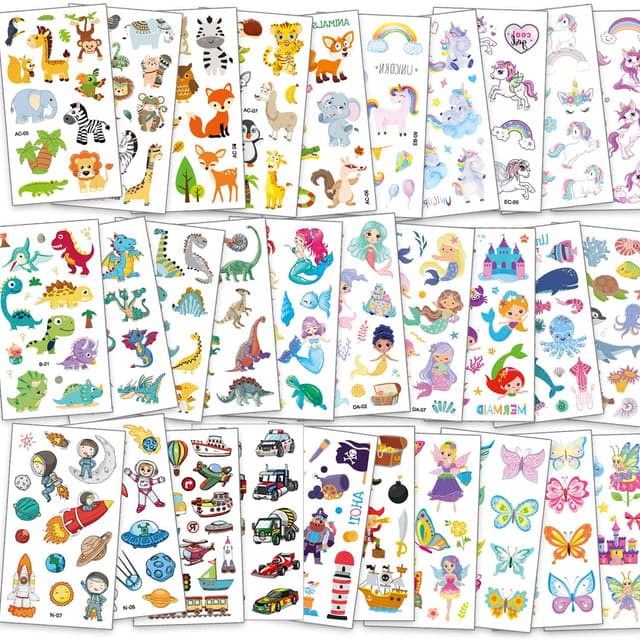 FUHOMI - Tattoo Kinder Mädchen Jungen - 350+ Kindertattoos - Klebetattoos - Tiere Schmetterling Dino Kinder Tattoo - Schultüte Füllung Mitgebsel Kindergeburtstag weiß