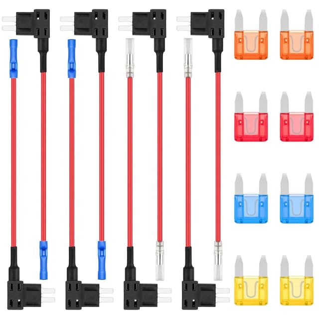 ALLECIN 8 Stück Mini Stromdieb KFZ Sicherungen Adapter Sicherung 12V Flachsicherungsadapter Piggyback Stecksicherung Verteiler Add A Circuit Sicherungsadapter mit Flachsicherungen 5A 10A 15A 20A Mini Adapter