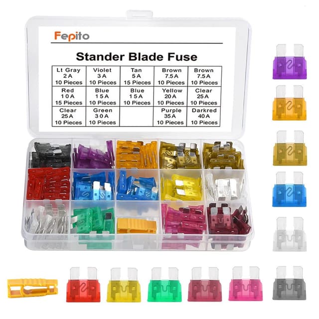 FEPITO 150 Stück Standard Auto Sicherungen Klinge Sortiment 2A-40A mit Extraktor und Aufbewahrungsbox Standard Blade Fuse 150pcs