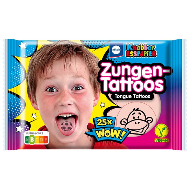 Küchle Knabber-Esspapier Zungentattoos 11g | Bunter Knabberspaß | Kinder-Oblaten | Süßigkeiten Kindergeburtstag | Bunter Mix | Vegan | 1 x 11g Fruchtig Klein