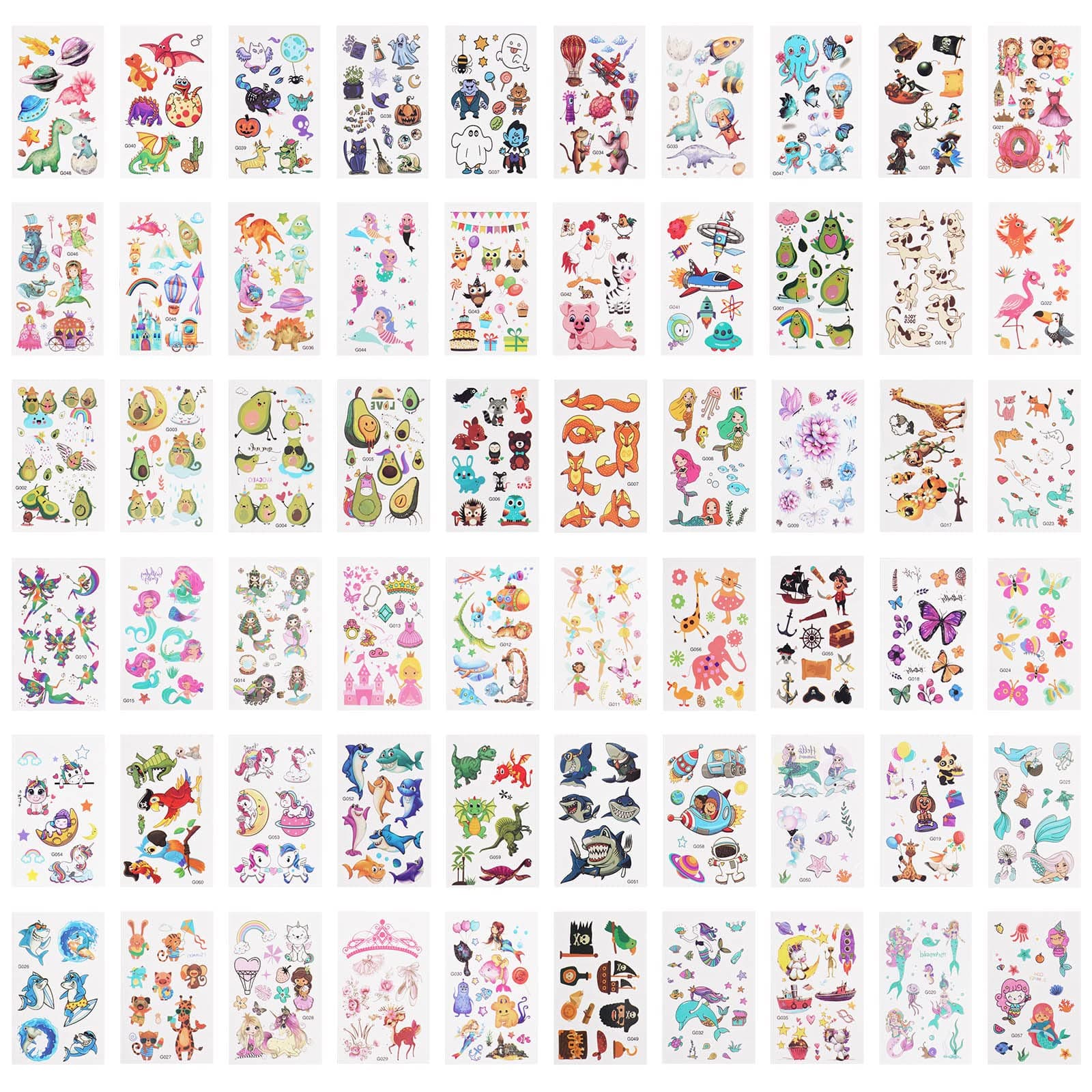 ACWOO Temporäre Tattoo Set Kinder Tattoos, 60 Blätter Kindertattoos Aufkleber Stickers, Tattoo Kinder Mädchen Jungen für Geschenktüten Kindergeburtstag Mitgebsel Cartoon