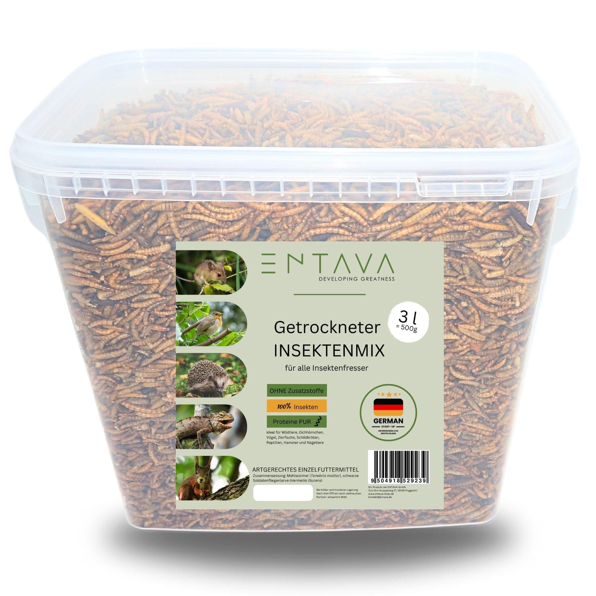 ENTAVA 3l nachhaltiger Insektenmix getrocknet in Premium-Qualität, Vogelfutter, Koifutter, Igelfutter, Eichhörnchenfutter, ganzjähriges Futter für Wildvögel