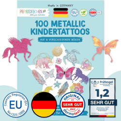 Papierdrachen 100 Metallic-Tattoos für Kinder - Hautfreundliche Kindertattoos Mandala - als Geburtstagsmitgebsel & Geschenkidee - für Jungen und Mädchen - in Deutschland hergestellt Angebot bei HelloDeals