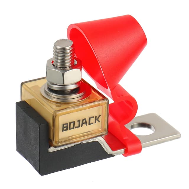 BOJACK MRBF Klemmen-Sicherungsblock- Staubdichter Einzelbolzen 5/16 Zoll (M8) mit 200A 58V Sicherung Kompakte Marine-Sicherung